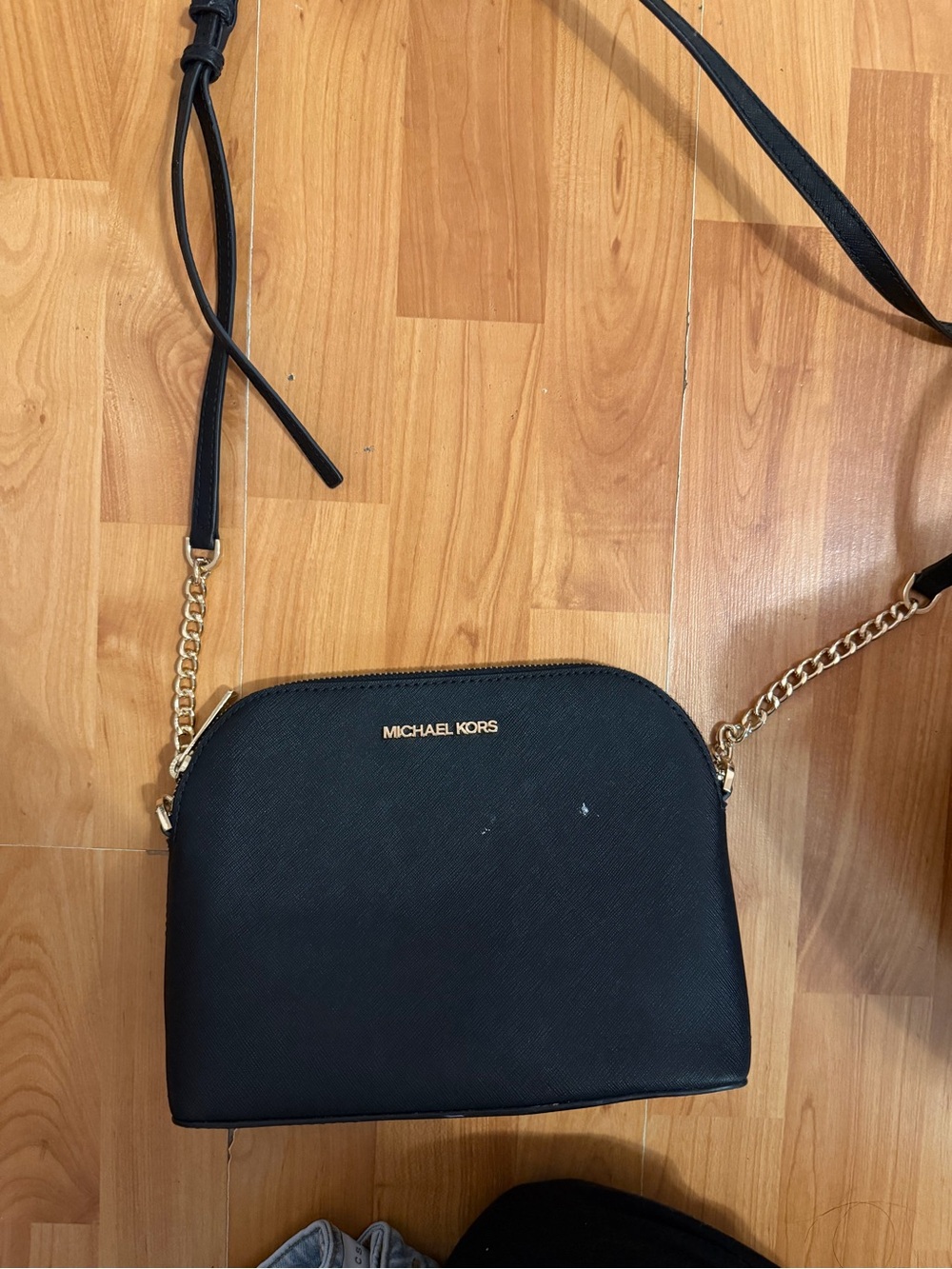 Michael Kors Black Leather Crossbody with Gold Chain